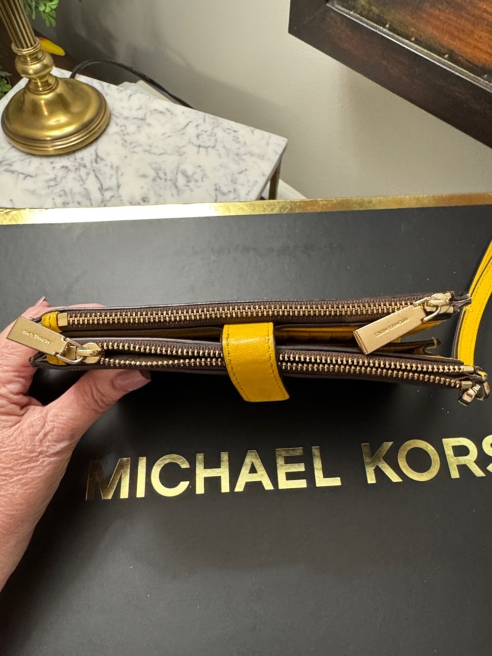 Michael Kors Teagan Long Drop Satchel with Yellow-Trim Wristlet Set NWT - Picture 14 of 14